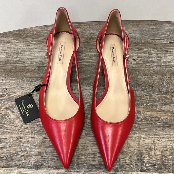 NEW Massimo Dutti Red Leather Pointed Toe Kitten Heel Pumps Size EU 39 US 8-8.5 - Picture 2 of 13